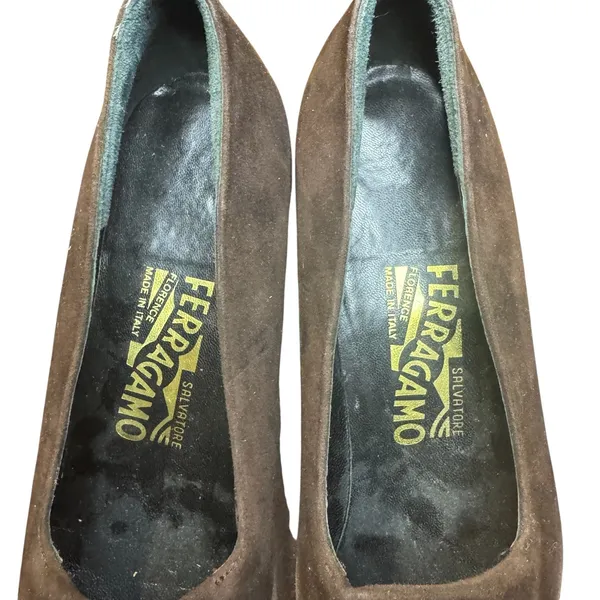 Salvatore Ferragamo Shoes Womens Size‎ 7.5 4A Brown Suede Square Toe Pumps Italy - Image 3