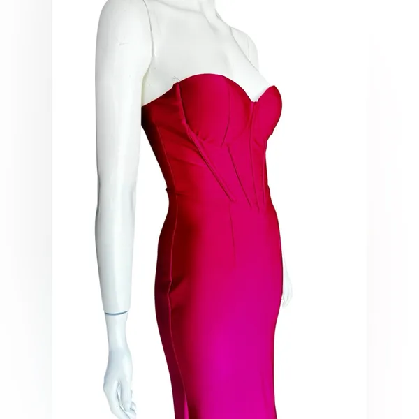 FAERIESTY Solid Mermaid Hem Tube Pink Strapless Evening Gown Size Small. - Image 13