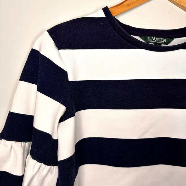 Lauren Ralph Lauren Bell Ruffle Sleeve Striped Top‎ 100% Cotton Size S - Image 4