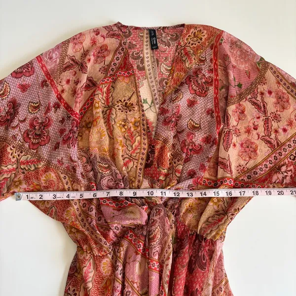 Mango Boho Floral Print Long Sleeve Flowy Chiffon Mini Dress Womens size 4 Small - Image 5