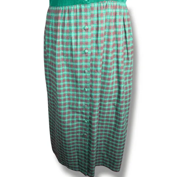 Vintage‎ 80s Susan Bristol Forrest Green Plaid Corduroy Jumper Dress Embroidery - Image 5