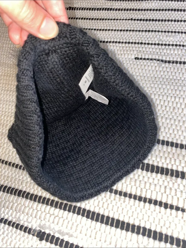 lululemon Merino Wool Black Knit Beanie with Faux Fur Pom - Image 3