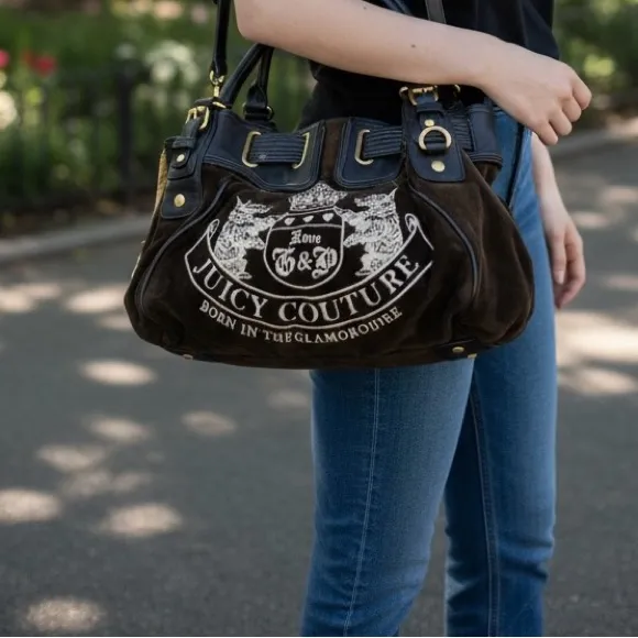 Juicy Couture Vintage Couture Daydreamer Bag Scottie Dog Brown Velour - Image 4