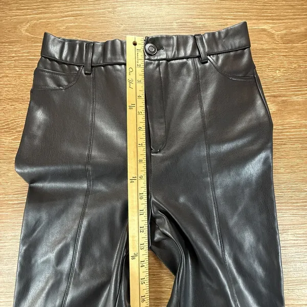 Zara Women's M Black Faux Leather Pants High Rise Slim Leg Pull On Stretch Edgy - Image 4