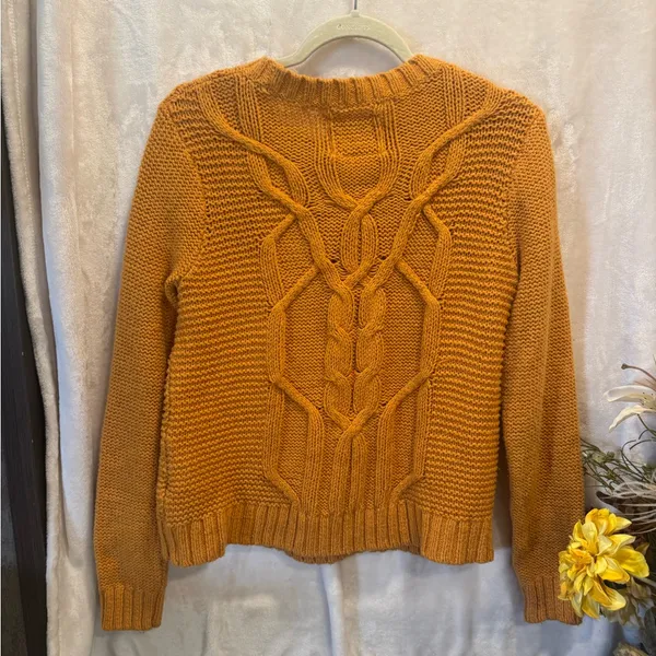 Abercrombie & Fitch Cable Knit Sweater Gold Orange Crewneck size M Women - Image 2