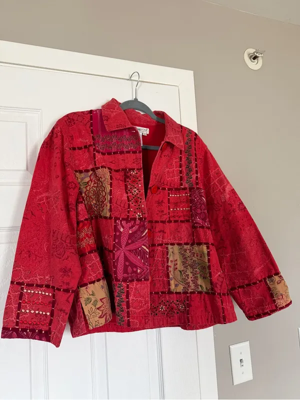 Coldwater Creek Patchwork Coral Summer Lightweight Jacket Boho Bohemian - Image 3