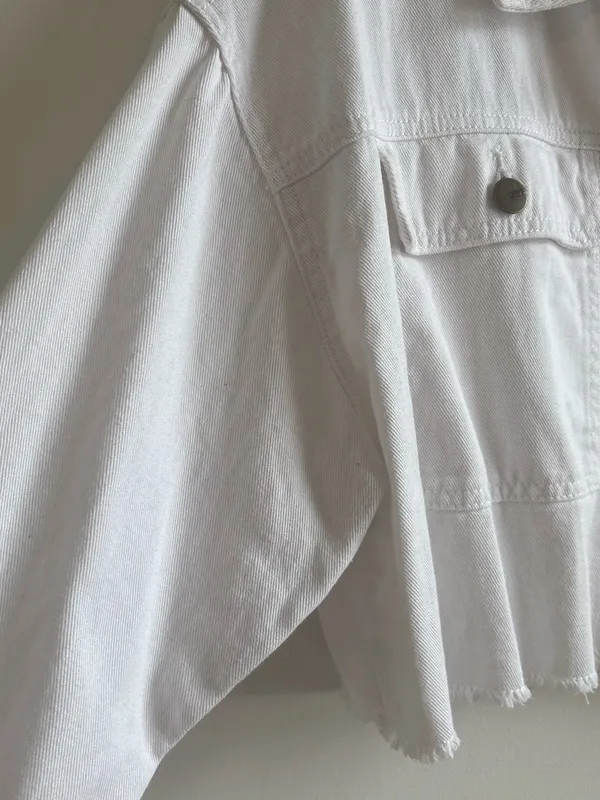 Mono B White Cropped Denim Jacket Size L - Image 3