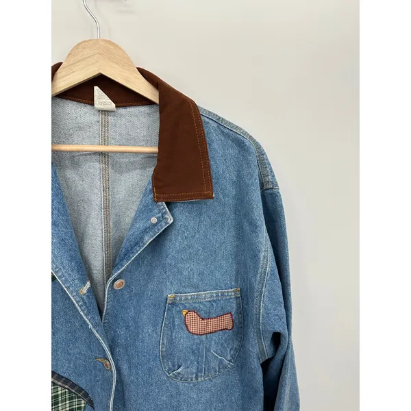 Vtg Birdhouse Chore Barn Coat Sz L Button Front Denim Country Pockets Workwear‎ - Image 5