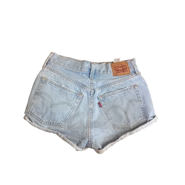 Levis 501 Original Light Wash High Rise Denim Jean Shorts W26 Button Fly Cut Off - Image 2