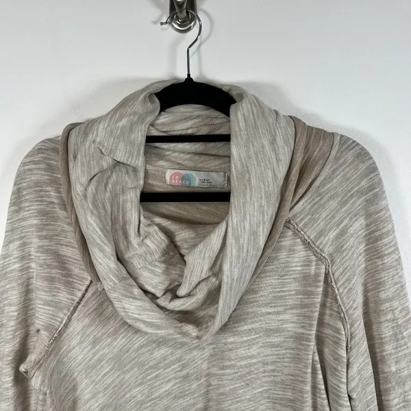 Free People Beach Sweater‎ Womens S/M Cocoon Cowl Neck Pullover Tan Ivory - Image 3