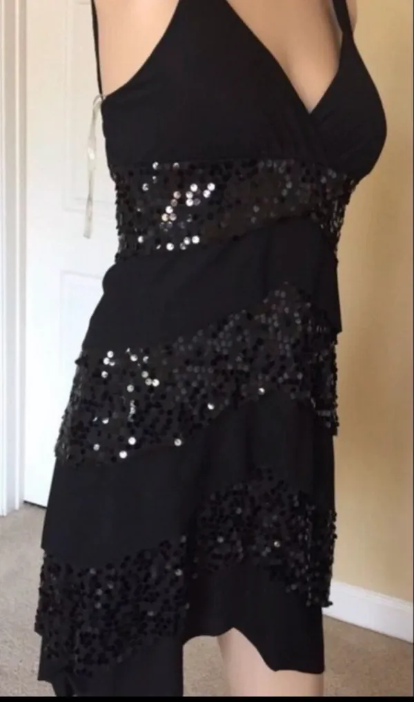 La Bellum sequins Black Sequin Tiered Slip Dress - Image 3