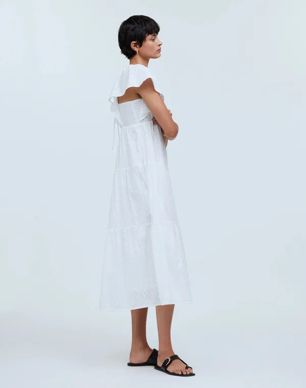 NWT Madewell Tie-Back Flutter-Sleeve Tiered Midi Dress - Image 3