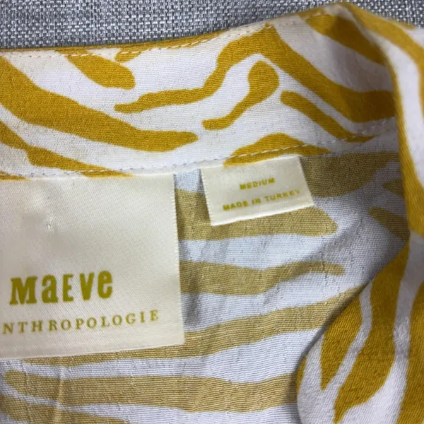 Maeve By Anthropologie Tunic Blouse Womens M Yellow Animal Print V-Neck Dolman - Image 3