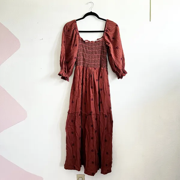 Rust Puff Sleeve‎ Babydoll Maxi Dress Fairy Renaissance Victorian Small - Image 2