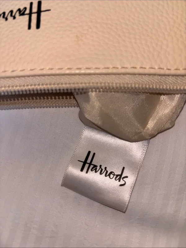 Harrods Pebbled Leather Zip Pouch in Cream - Image 3