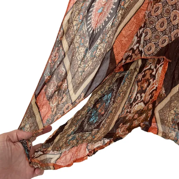Pretty Angel‎ Sheer Large Orange Brown Paisley Boho Sharkbite Hem Tunic Top NWT - Image 3