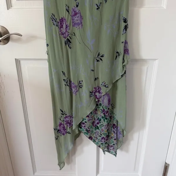 vintage 90s/y2k fairy boho Eva Blue green & purple beaded floral midi dress sz 6 - Image 4
