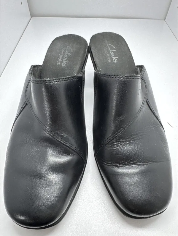 Clarks Black Leather Mule Clogs Slip On Comfort Shoes Women’s - Image 3