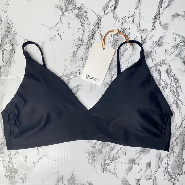 NWT Quince Black Italian V-Neck Bikini Swim Bathing Suit Top Women's Size Small - Image 2