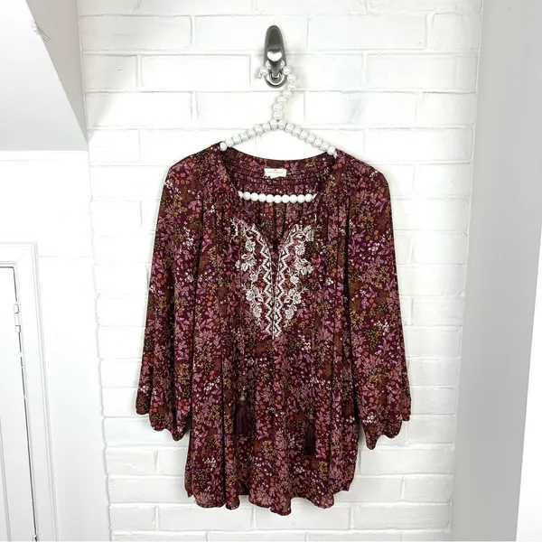 Mason & Belle Boho Floral Embroidered Tassel Blouse Top Size 1X - Image 2