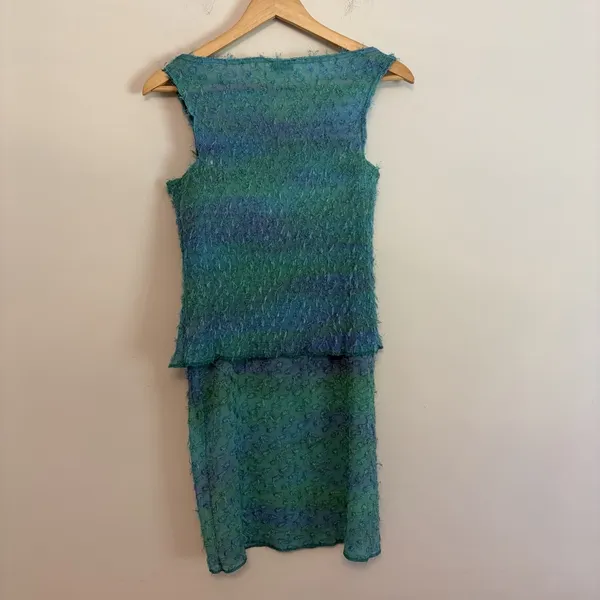 Ninety 2 Pc Skirt Set Medium Teal Blue Textured Sheer Sleeveless Y2K NWT - Image 2