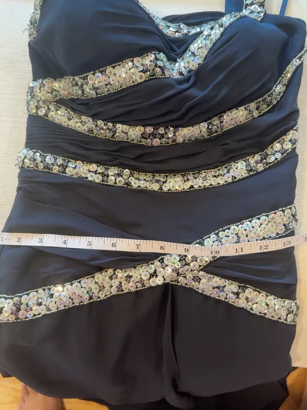 Navy Blue One Shoulder Sequin Beaded Formal Maxi Dress Evening Gown - Image 7