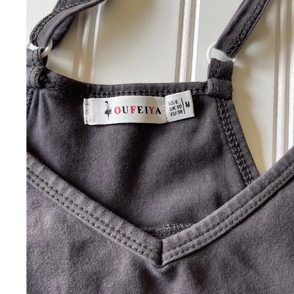 Oufeiya Charcoal Gray Wide Leg Overalls Adjustable Straps Drop Crotch Jumpsuit M - Image 9