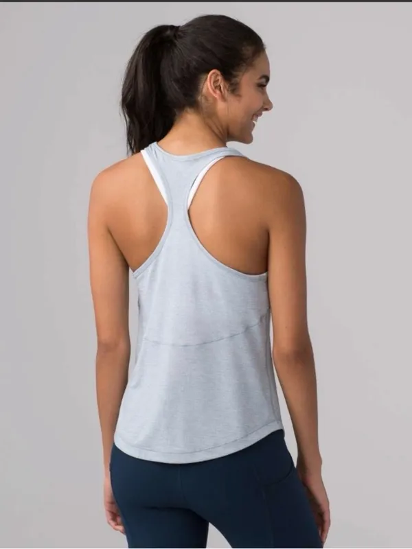 Lululemon Long Distance Tank 4 Heathered Hail Blue Workout Yoga Pilates Hiking - Image 2
