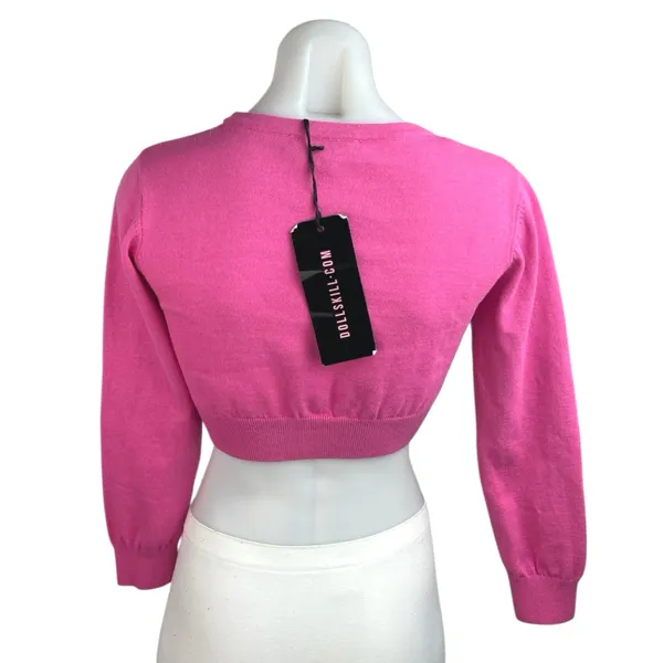 NEW Dolls Kill Trickz N' Treatz Pink Long Sleeve Button Crop Sweater Top Size M - Image 2