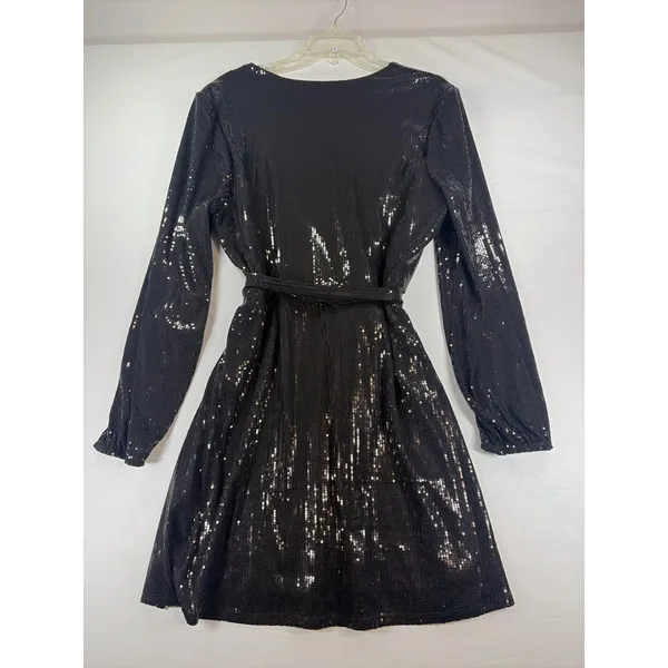 Cara Santana x Nine West Black Sequin Wrap Mini Holiday Chic Formal Dress XL - Image 6