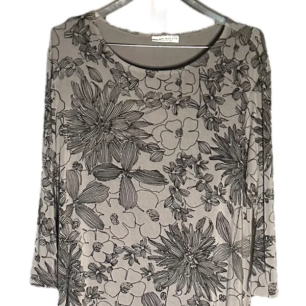 Bryn Walker Irys Black and Grey Stretch Jersey Floral‎ Dress Sz XL - Image 4