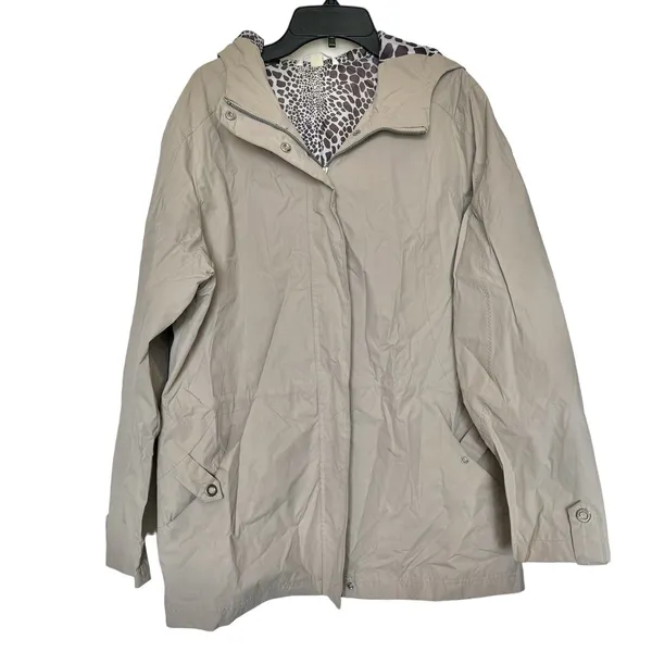 Free Country Women's Jacket Rain Hooded Beige Canvas Trench Gorpcore Sz Medium - Image 2
