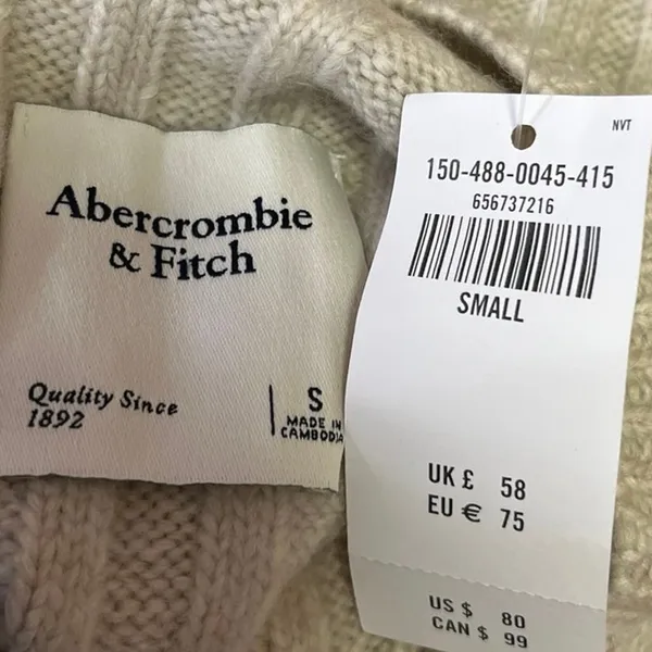 NEW Abercrombie & Fitch Beige Rib Mock Neck Long Sleeve Pullover Sweater Top S - Image 3