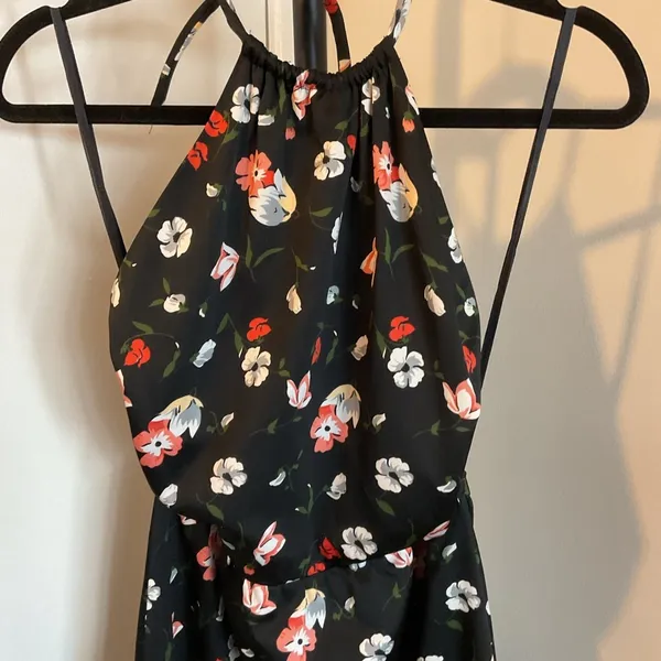 ILGWU Vintage Black Pink Halter Backless Party Dress Flowy Cocktail Size 4 - Image 3