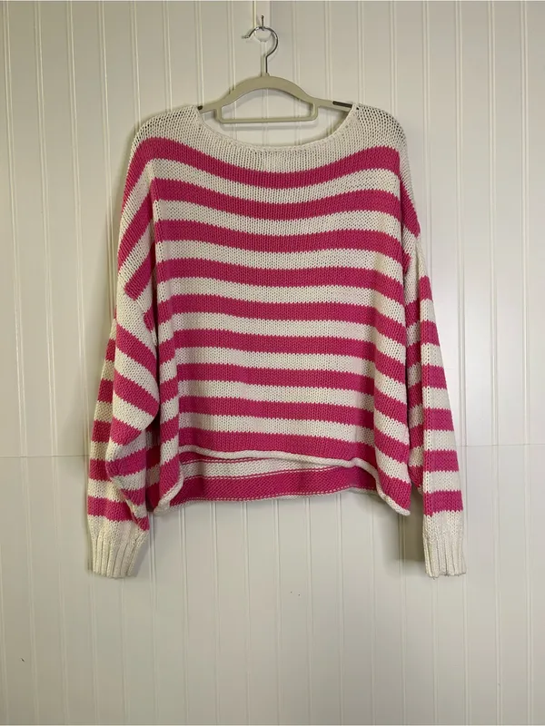 Aerie Striped Pink and White Knit Sweater Size XXL - Image 3
