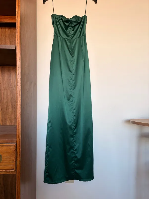 Ruched Strapless Meshki Riley Drape Split Dress Emerald  - Image 5