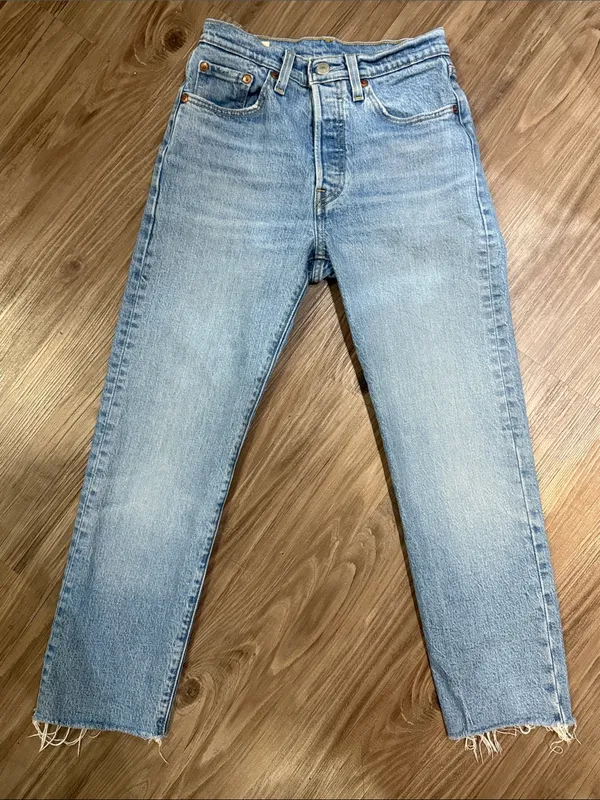 Levi’s Premium 501 Cropped Jeans 24 Rare Style Big E Raw Hem $108 - Image 2