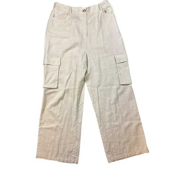 Sincerely Jules Linen Blend Cargo Pants Wide Leg Sage Mist‎ Women's L - Image 2