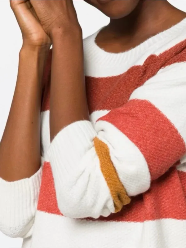 PINQUE Gina Rib Crew Neck Knit Colorblock Striped Sweater, Size Large - Image 4