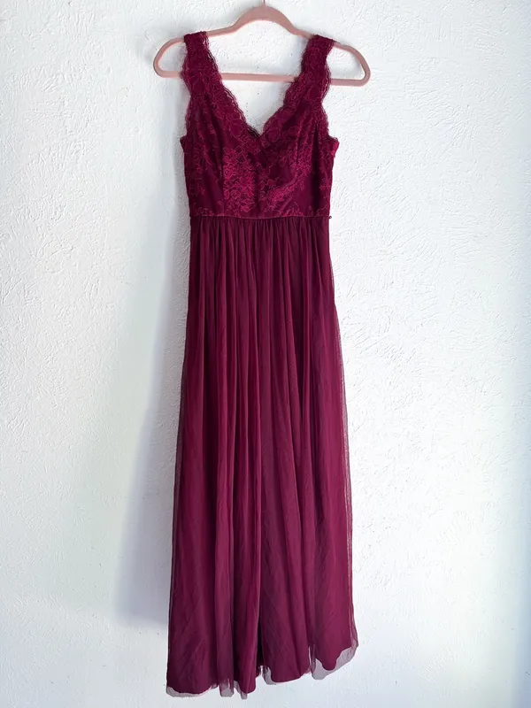 Anthropologie BHLDN Samantha Lace Dress Maroon Sz 2 Hemmed - Image 3