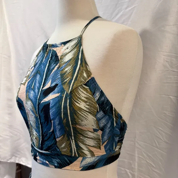 Lulus Back to Your Roots Teal Blue Leaf Print Two-Piece Maxi Dress Top - Image 6