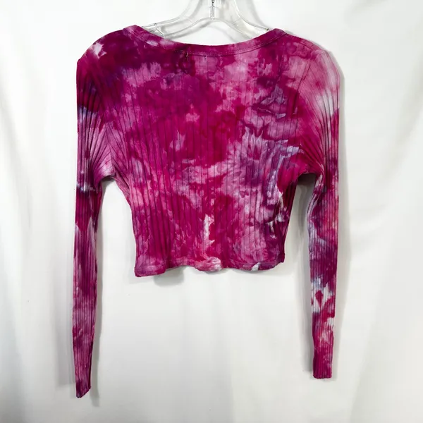 Aerie Medium Crop Top Handmade Tie Dye Long Sleeve‎ Hot Pink Knit Preppy 1025 - Image 3