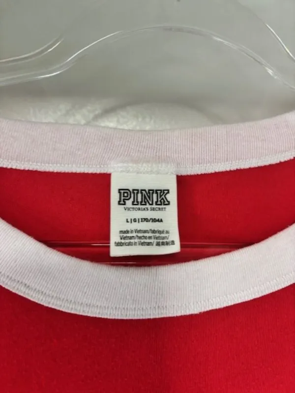 Victoria’s Secret PINK Red White Contrast Trim Sequin Graphic Tee L Ringer Bling - Image 5