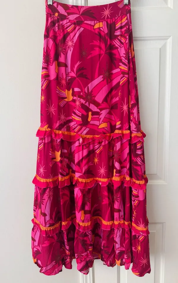 Farm Rio Shirred Tiered Ruffle Maxi Skirt, Size XS - Image 2