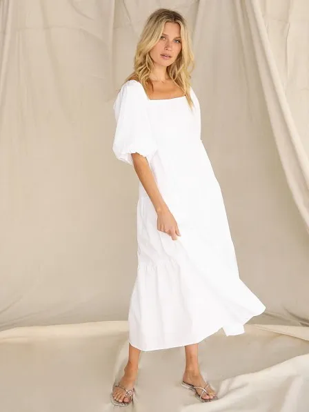NWT Faithfull The Brand Kiona White Midi Dress Tiered Poplin Womens Size 4 / S - Image 3