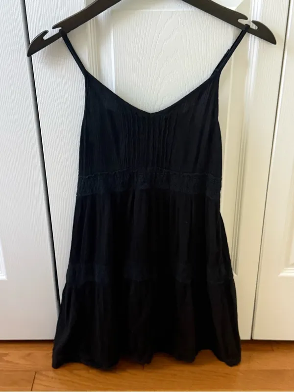 Aerie Black Lace Detailed Babydoll Dress in Black - Image 2
