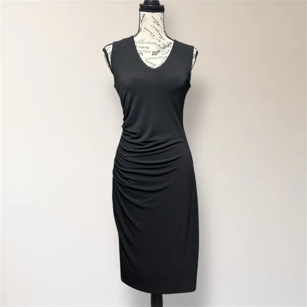 Honeylove InnerPower Shaping Midi Dress M Black Ruched Crepe Cocktail Attire NWT - Image 2