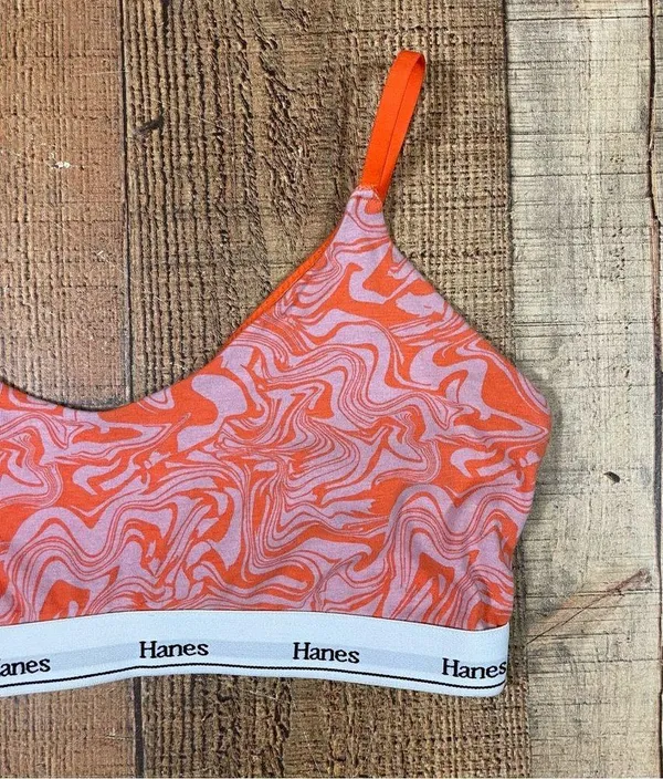 Hanes 2X Boho Paint Swirl Art Bralette V Neck Adjustable Abstract Pastel Funky - Image 7