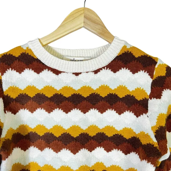 Molly Green Chevron Zigzag Cropped Sweater Multi Retro Knit Top Size S - Image 3