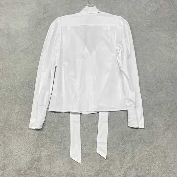 Madewell Top Womens XS White V Neck Puff Sleeve Blouse Tie Button‎ Cotton NY535 - Image 9